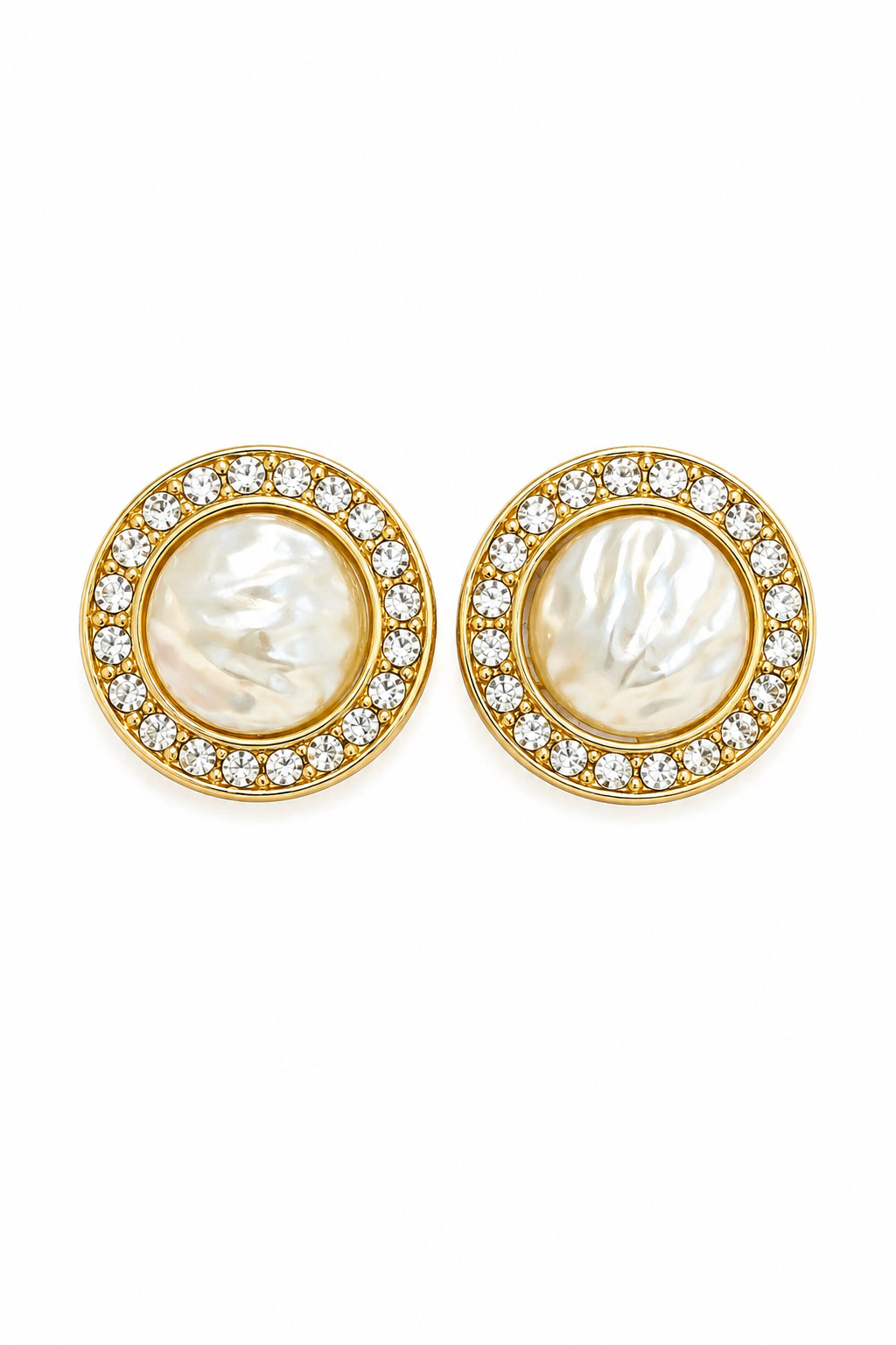 1980s Faux Pearl Gold Tone Stud Earrings | Vintage Classic Statement Earrings