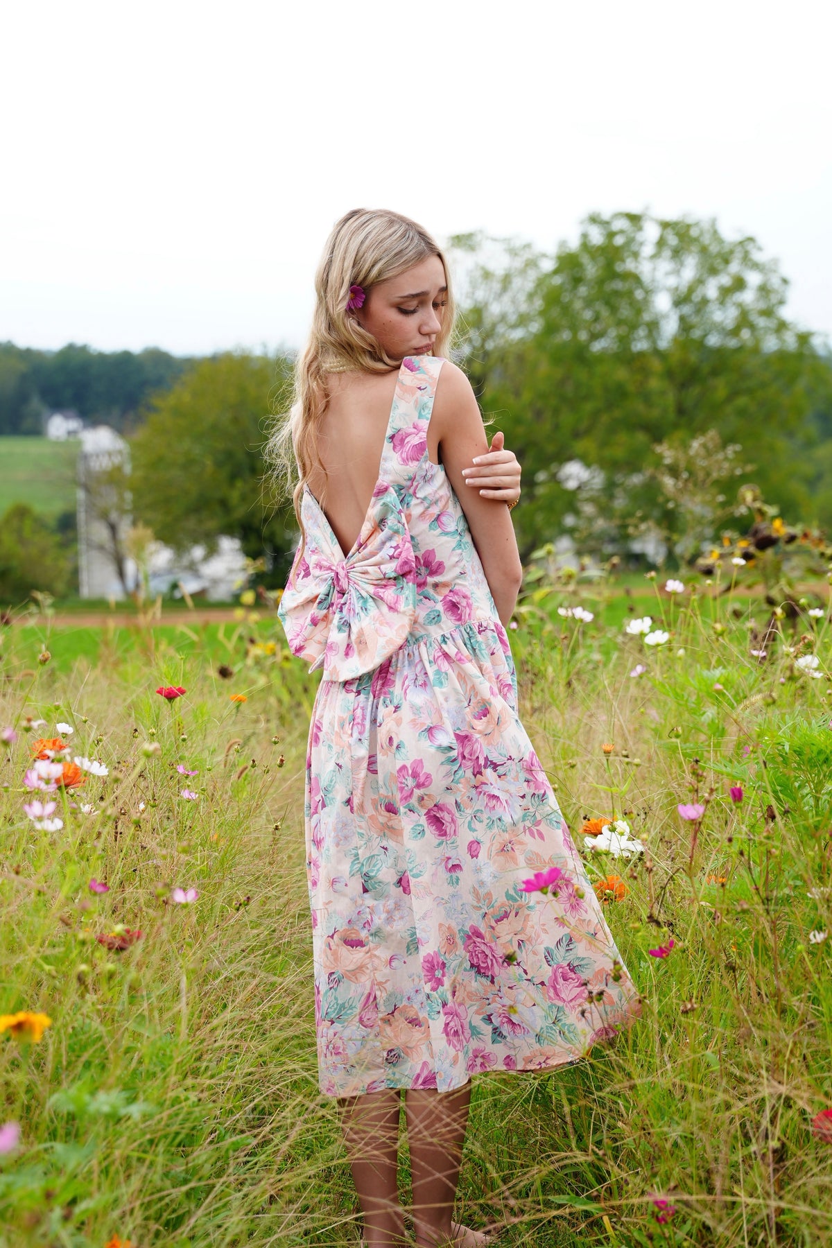 California Garden Party | Vintage All That Jazz Floral Bow Dress (Made in USA, Small)