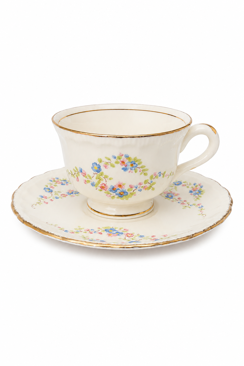 1940s Pope-Gosser Blue Belle Teacup & Saucer Set | Vintage Floral China | Made in USA