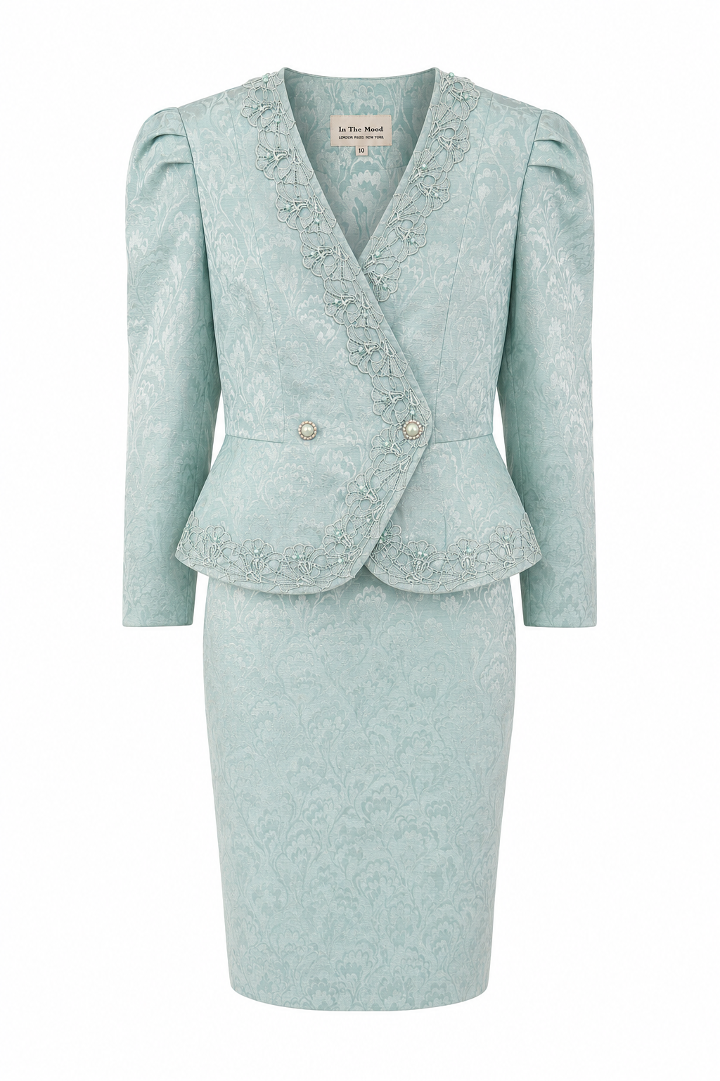 Vintage In The Mood Aqua Mint Skirt Suit Set | 1980s Blazer & Fitted Skirt Set | Size 10