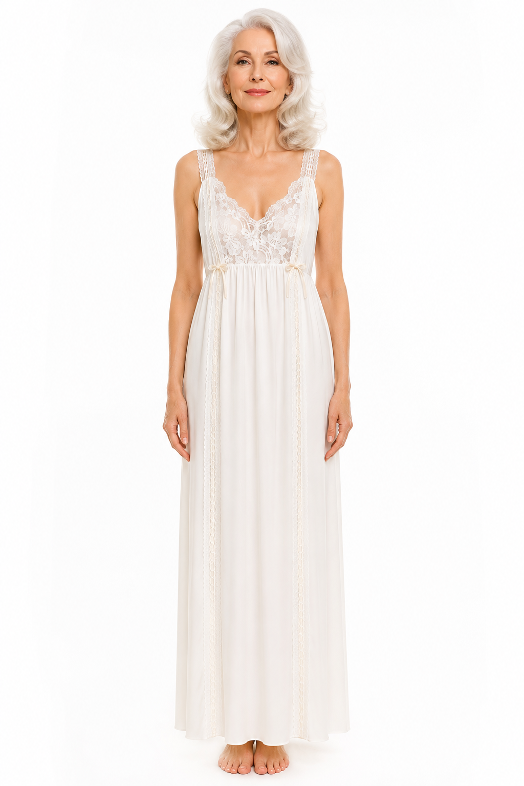 Vintage 1970s Grecian Empire Waist Lace Nightgown | Romantic Bridal-Inspired White Maxi Gown M/L