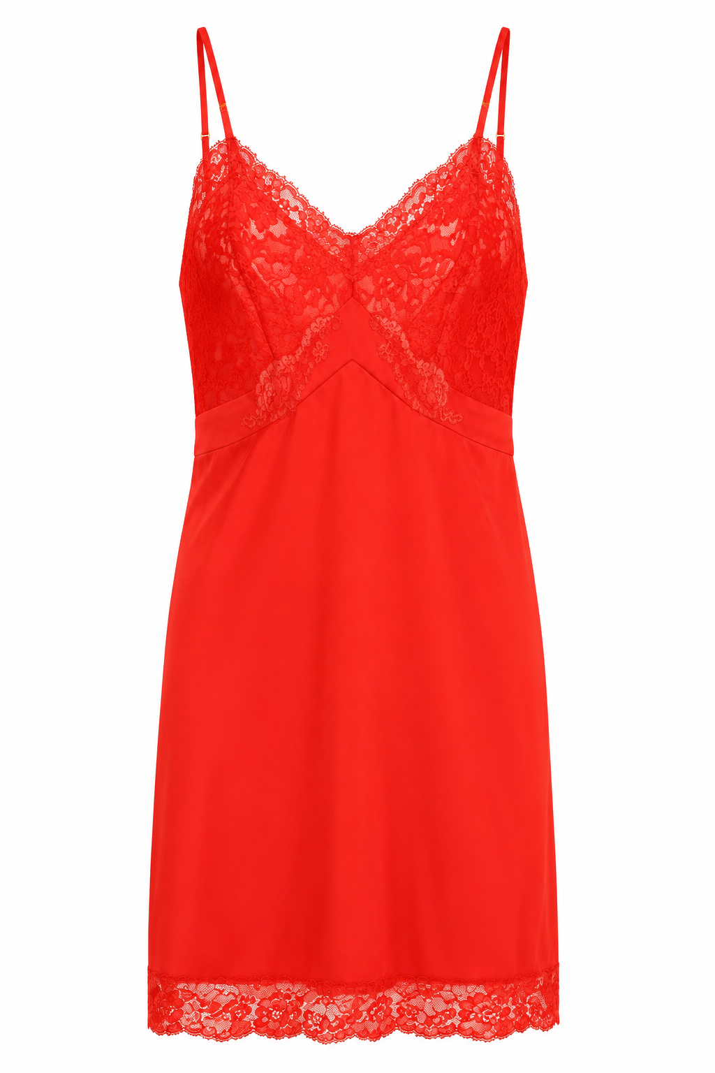 Vintage 1950s–1960s Vanity Fair Red Nylon Slip Dress | Made in USA Lace Lingerie | Size 36 Small/Medium