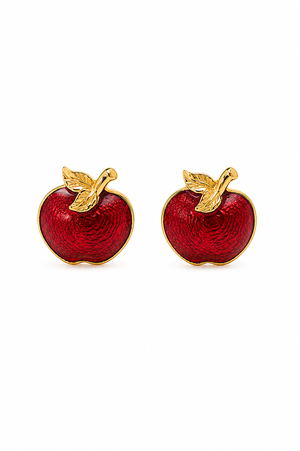 Vintage 1990s Signed Avon Apple Harvest Red Enamel Stud Earrings | Gold Tone Fruit Earrings | ½”
