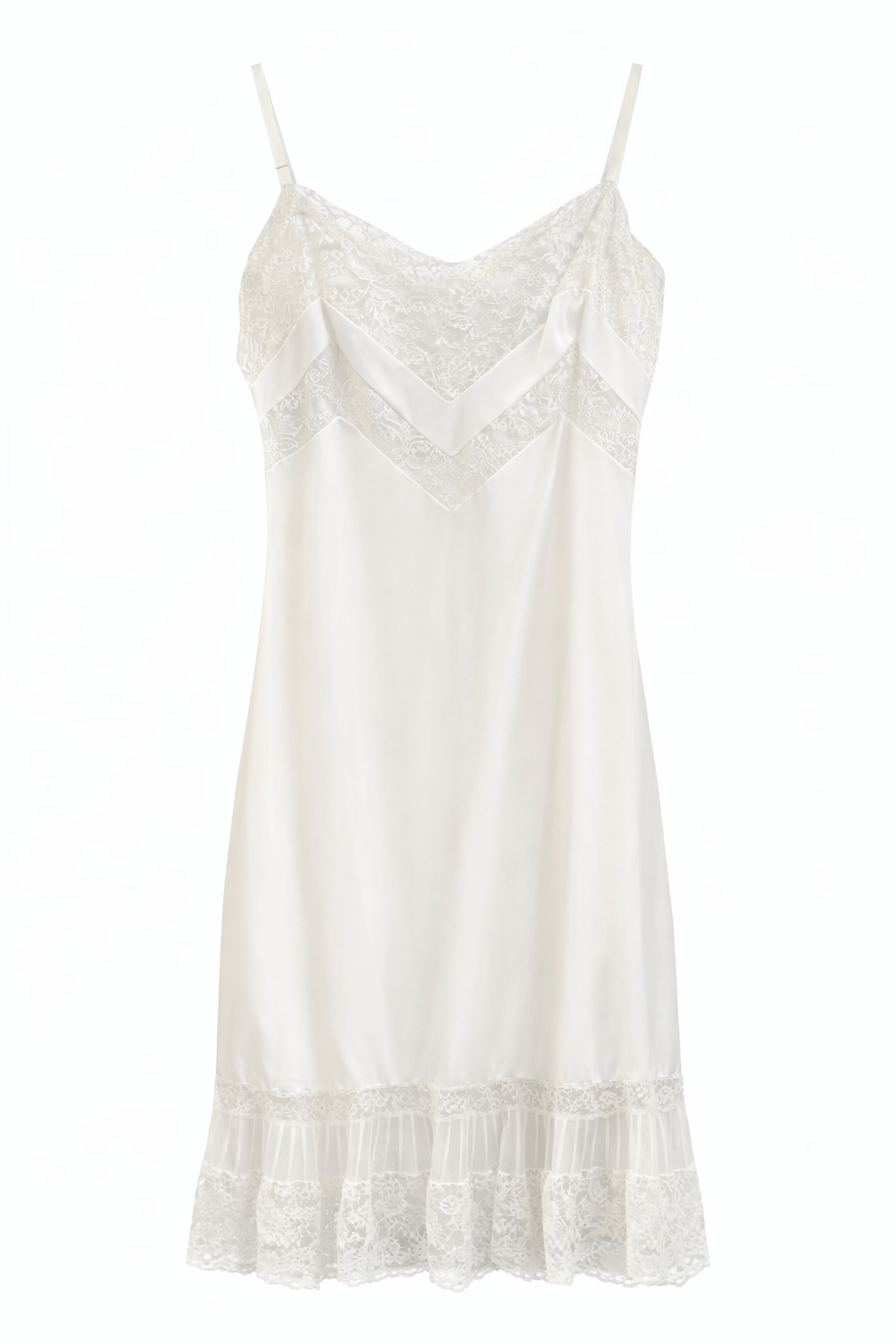 1950s Vanity Fair Lace Slip Dress | Ivory Satin & Lace Nightgown (L/XL)