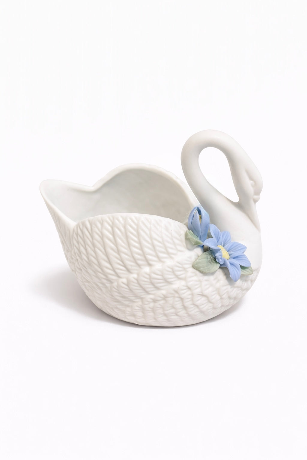 Vintage Porcelain Swan Trinket Dish with Blue Flowers | Decorative Swan Bowl