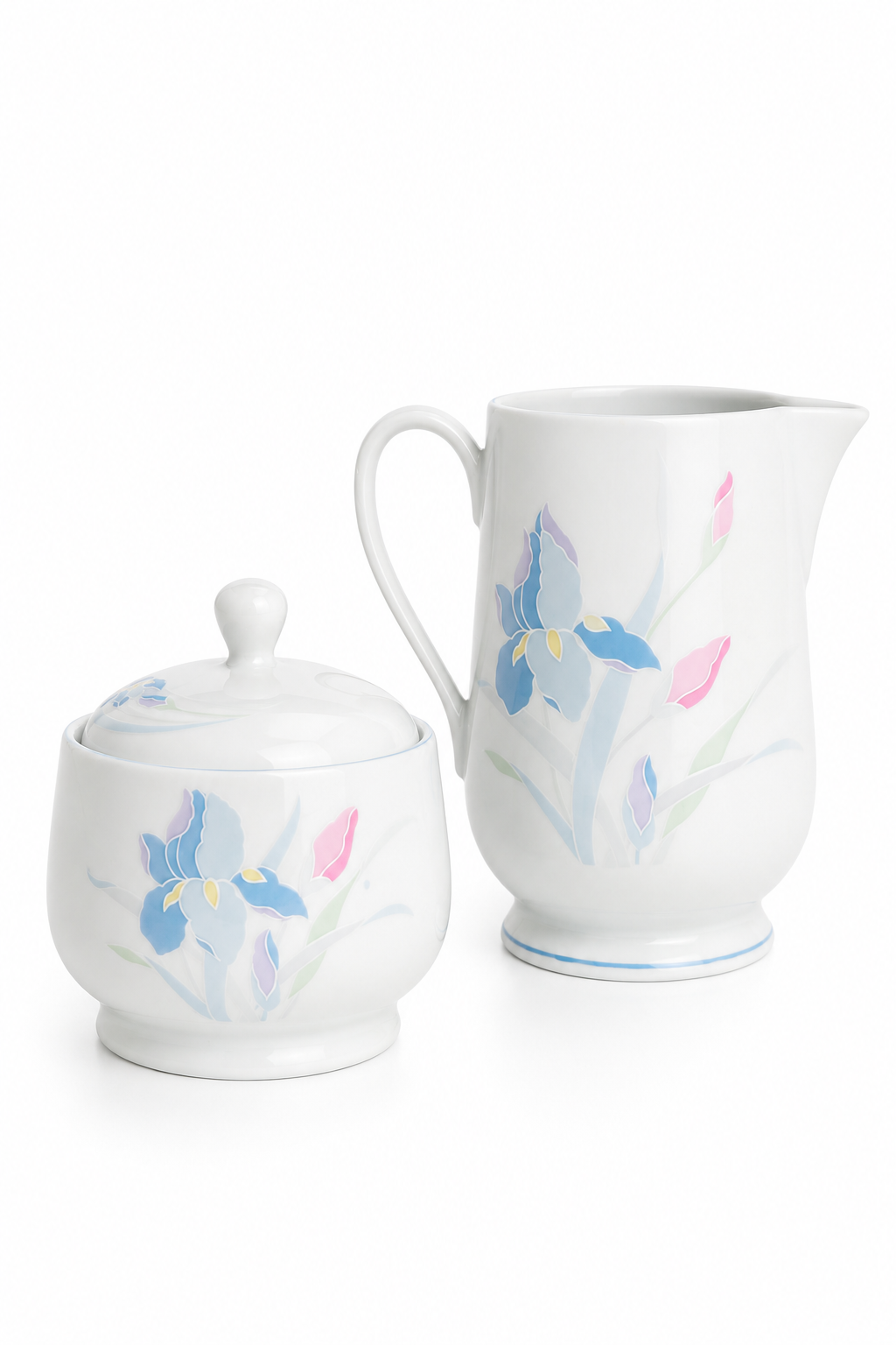 1980s Excel Pastel Iris Dinnerware Set | 9-Piece Vintage Serving Set | Floral Cottagecore Kitchenware