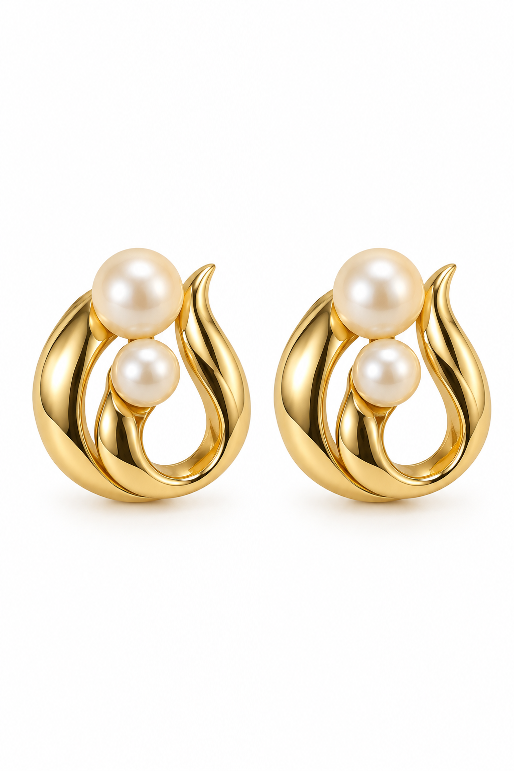 Vintage 1992 Avon “Modern Classic” Gold-Tone Faux Pearl Swirl Earrings