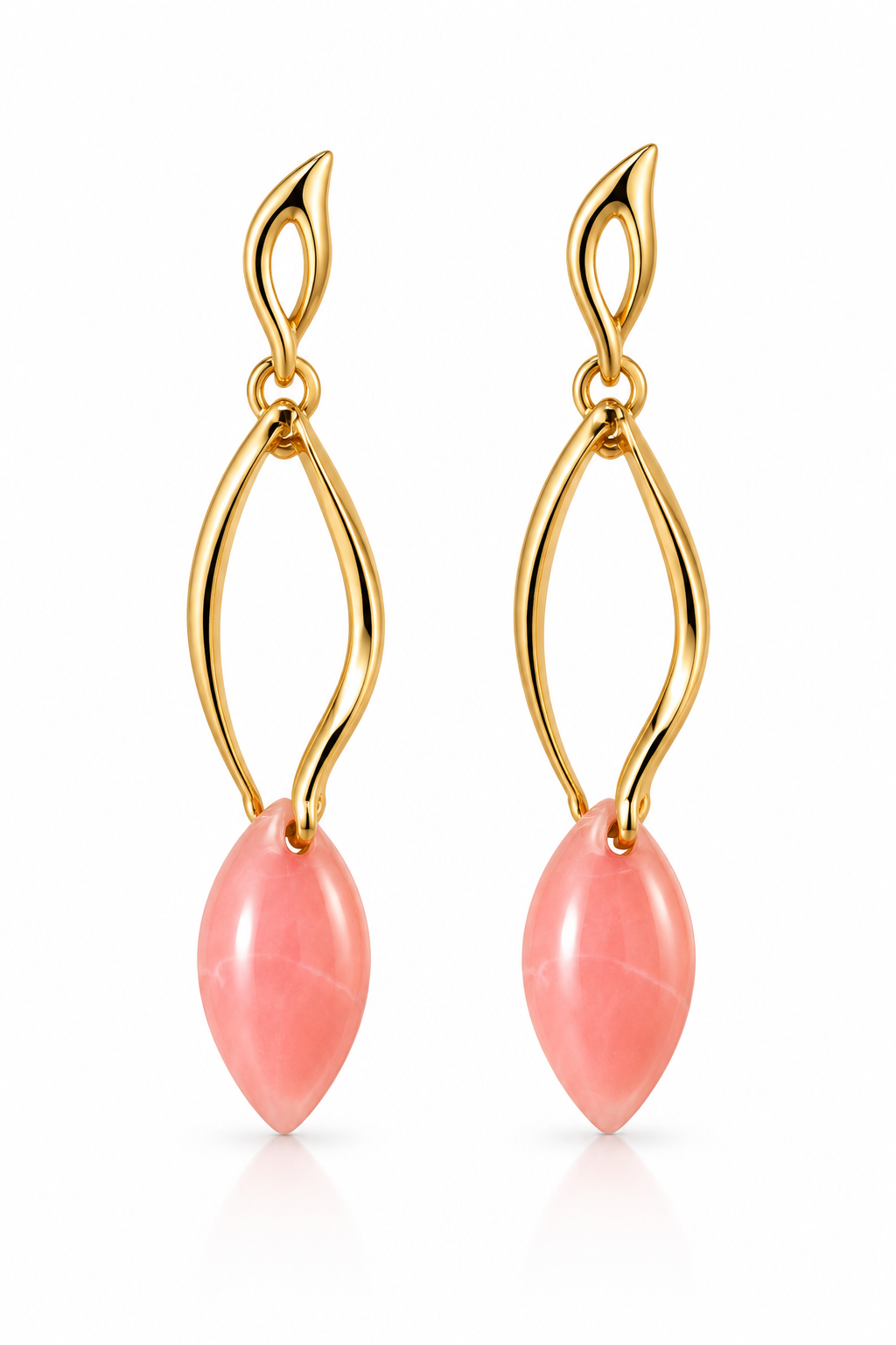 Vintage Stud 1980s–1990s Gold Tone Pink Marquise Drop Dangle Statement Earrings