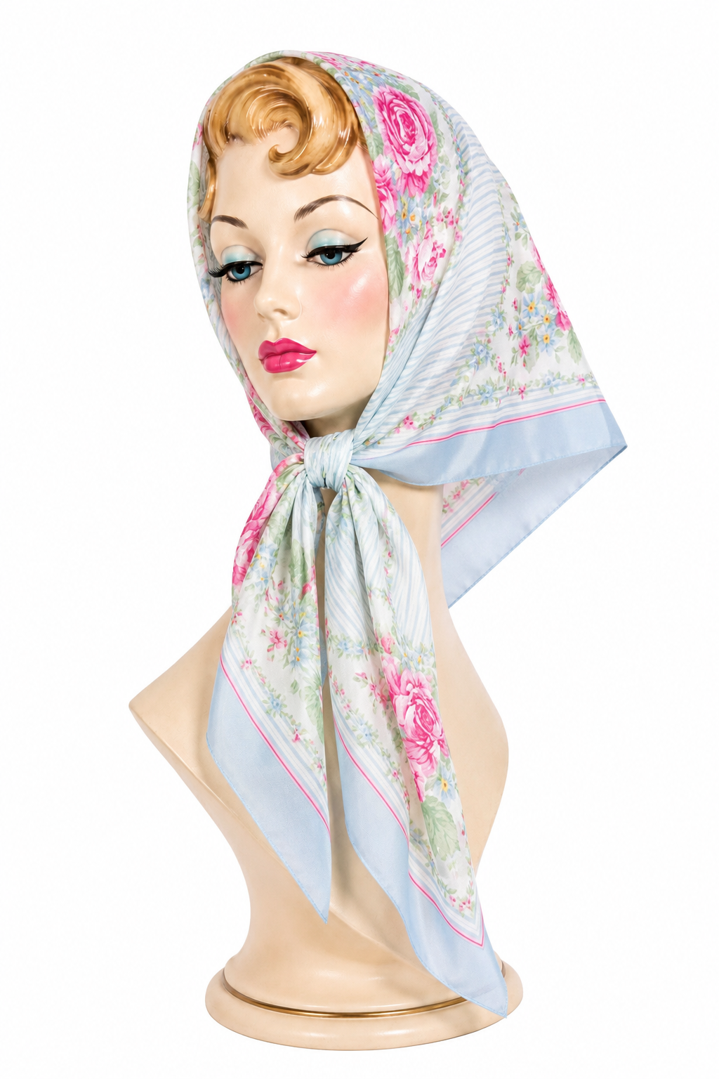 Vintage 1989 Avon Cottagecore Pink Rose & Blue Floral Scarf