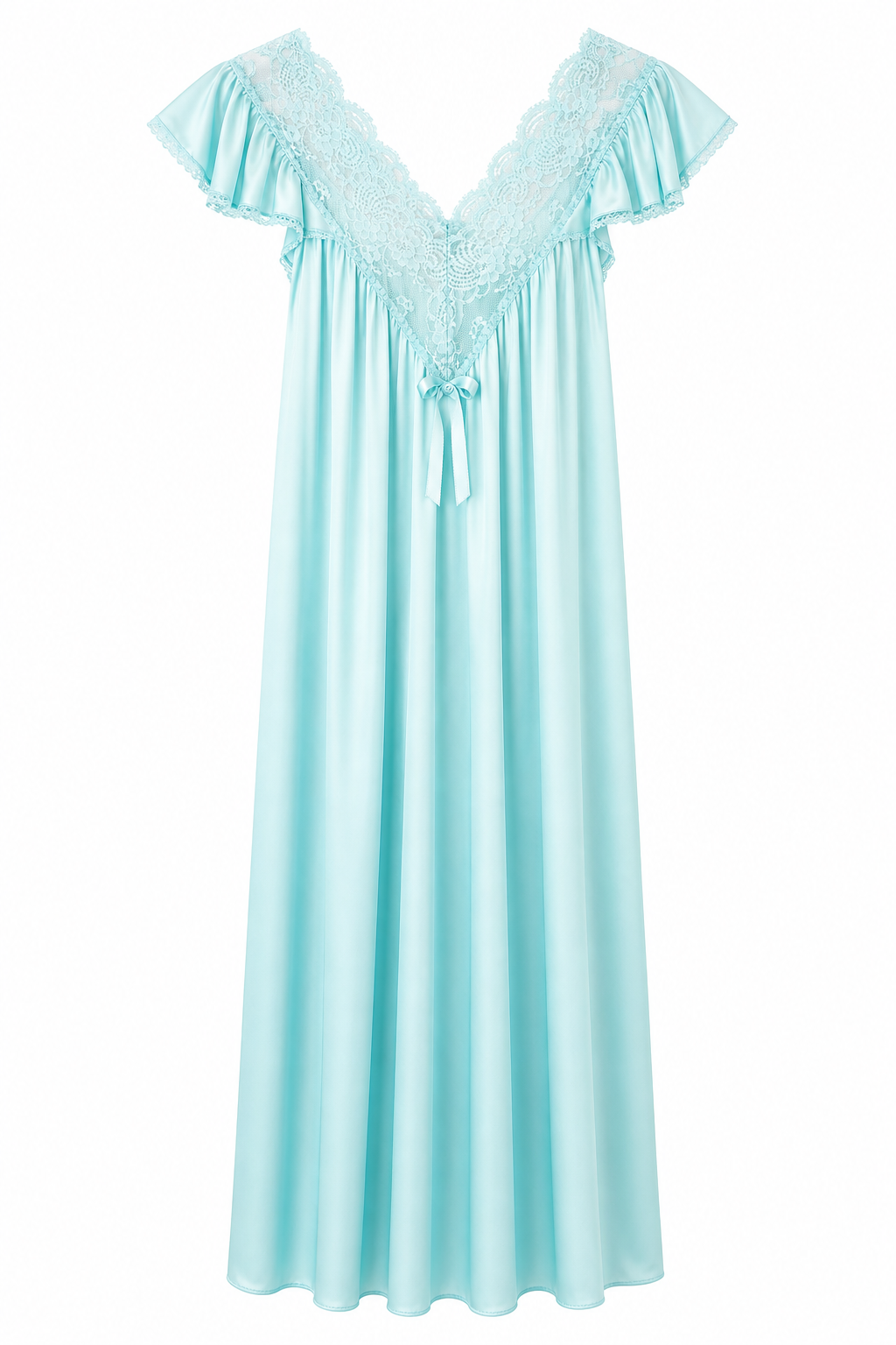 Vintage 1960s–1970s Miss Elaine Aqua Blue Nightgown | Lace Trim Babydoll Sleepwear - Size S | Made in USA