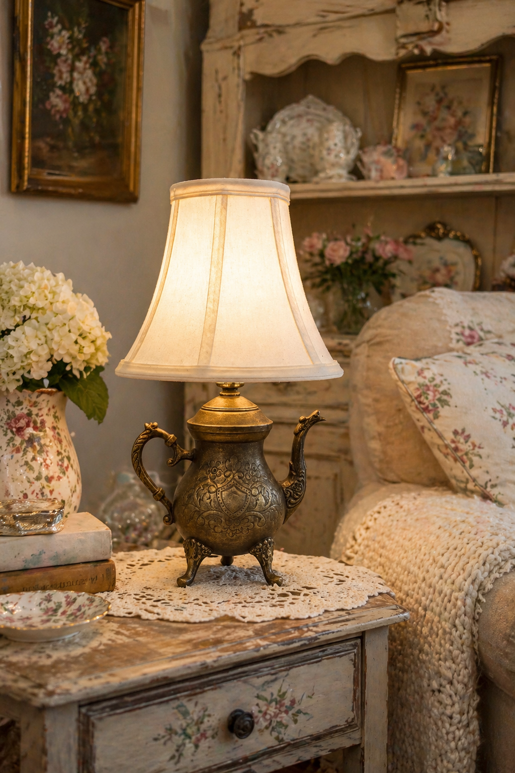 Vintage Teapot Table Lamp | Ornate Tea Pot Accent Lamp