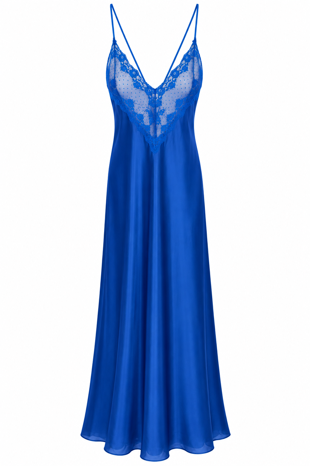 Vintage 1970s Vanity Fair Royal Blue Satin Lace Slip Nightgown – Size L Made in USA