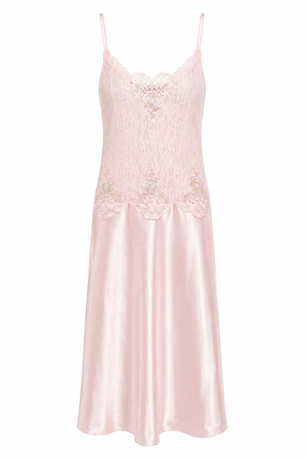 Vintage Cinema Etoile Blush Pink Lace Satin Nightgown – Romantic Lingerie Slip Dress | Size Large