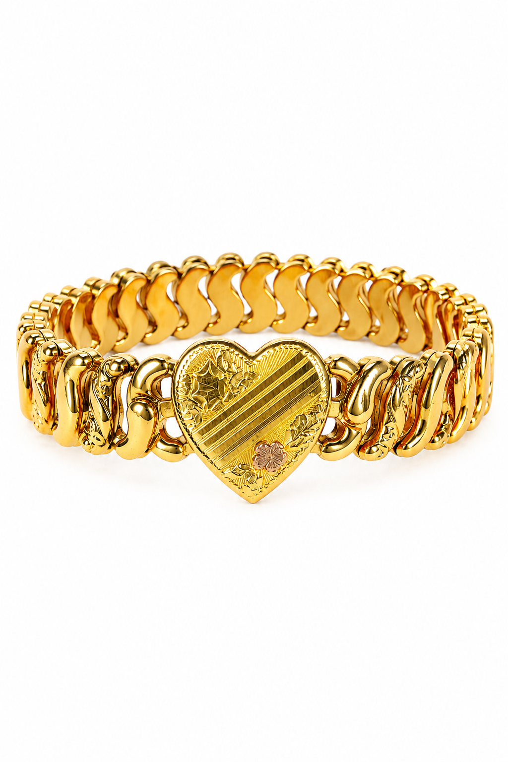 Vintage 1940s Sweetheart Heart Expansion Bracelet Gold Tone WWII Era Rare One-of-a-Kind