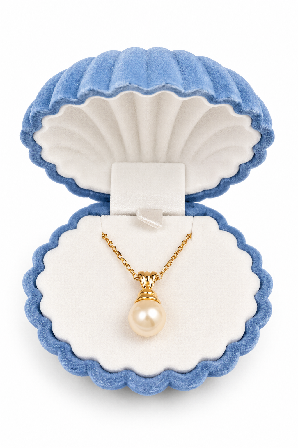 Vintage 2000s Avon Pearlesque July Birthstone Faux Pearl & Simulated Ruby Pendant Necklace with Shell Box