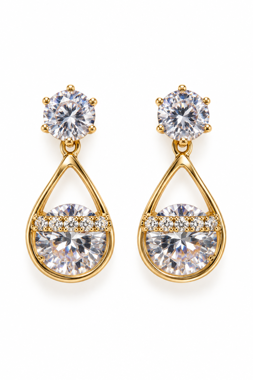 Gold-Tone Clear Rhinestone Teardrop Statement Stud Earrings