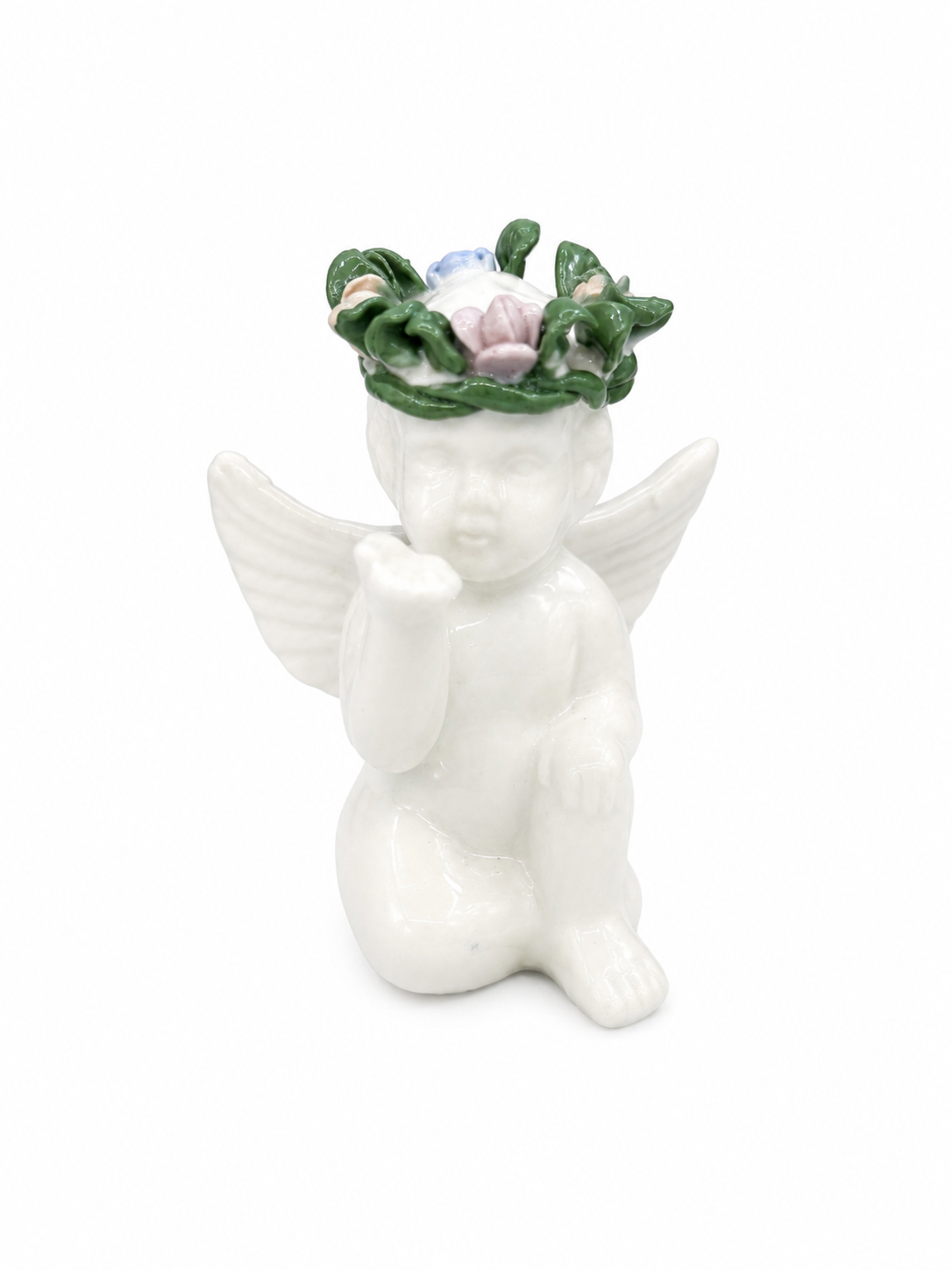 Vintage Cherub Angel Figurine with Floral Crown | Cottagecore Shabby Chic Decor
