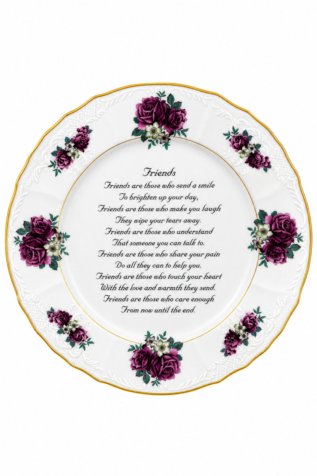 Vintage “Friends” Message Plate Wall Décor | Purple Rose Porcelain Keepsake Plate