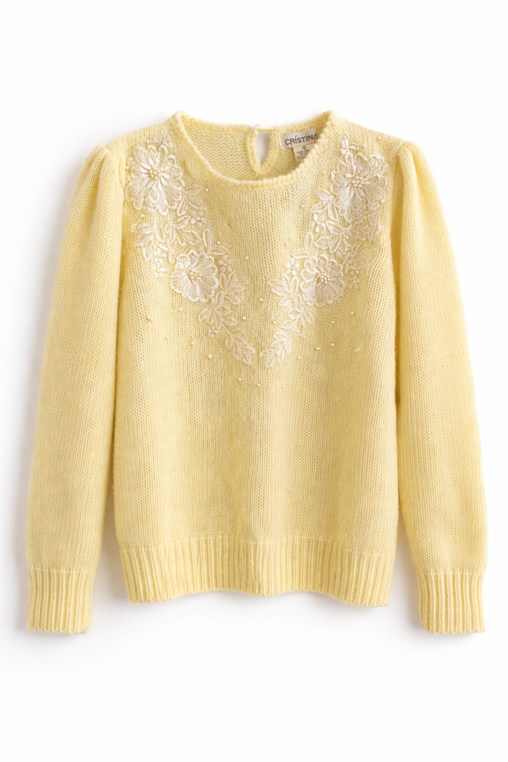 Buttercream Bloom Vintage Sweater | Embroidered Floral Knit (S)