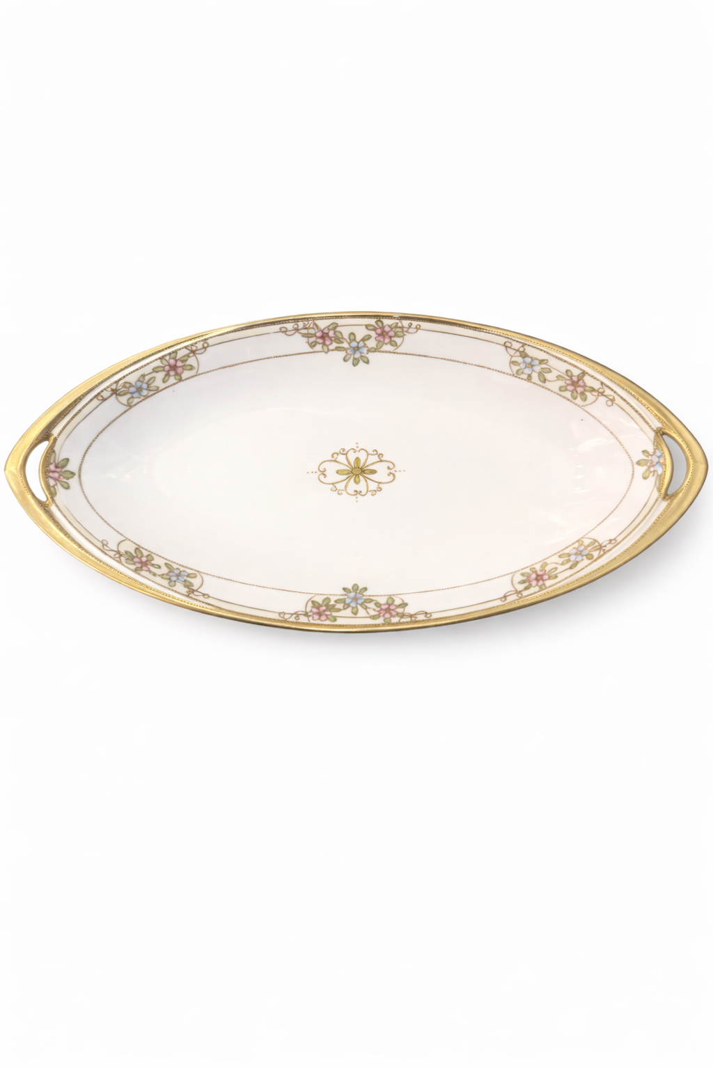Antique 1900s Nippon Hand-Painted Porcelain Relish Tray | Floral Gold Gilt Serving Plate