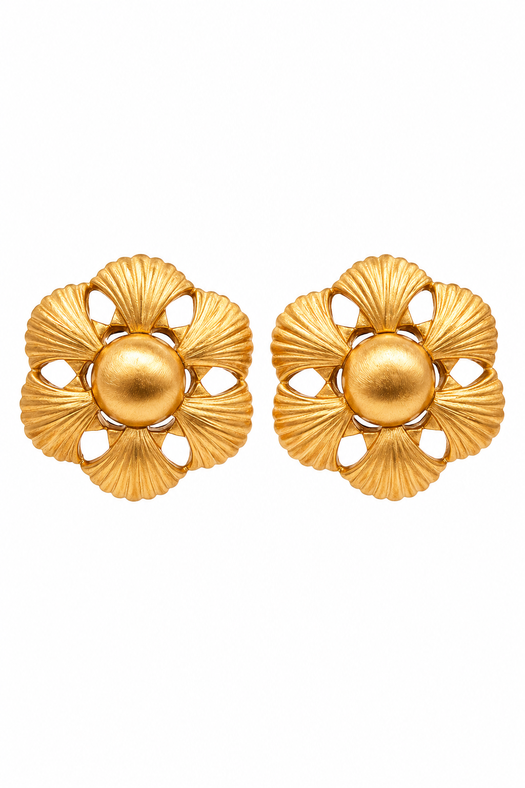 Vintage 1980s Anne Klein Gold-Tone Floral Statement Stud Earrings