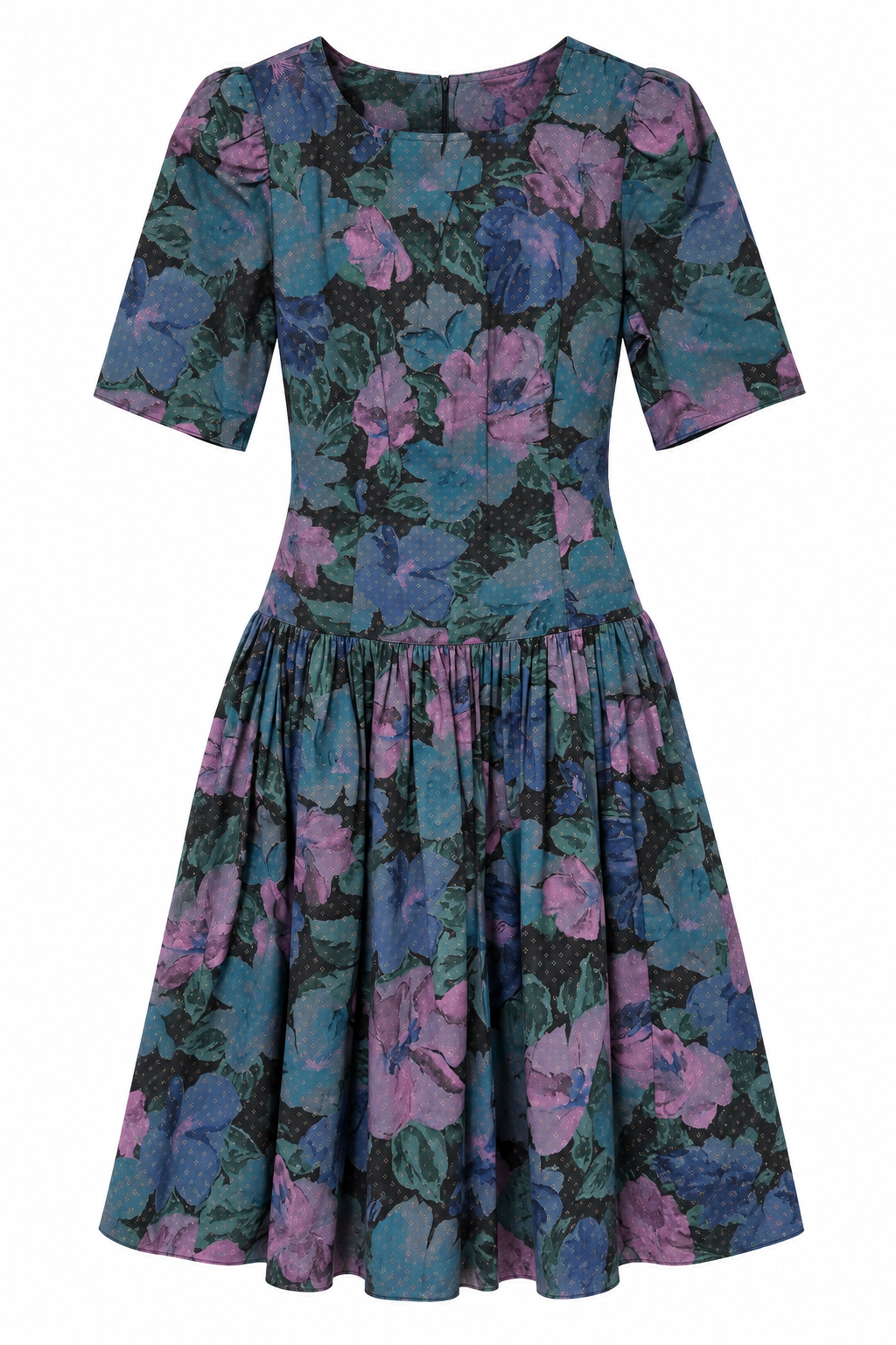 Vintage Glenfrey Fashions Inc. Floral Drop Waist Doll Dress – Purple & Blue – XS/S