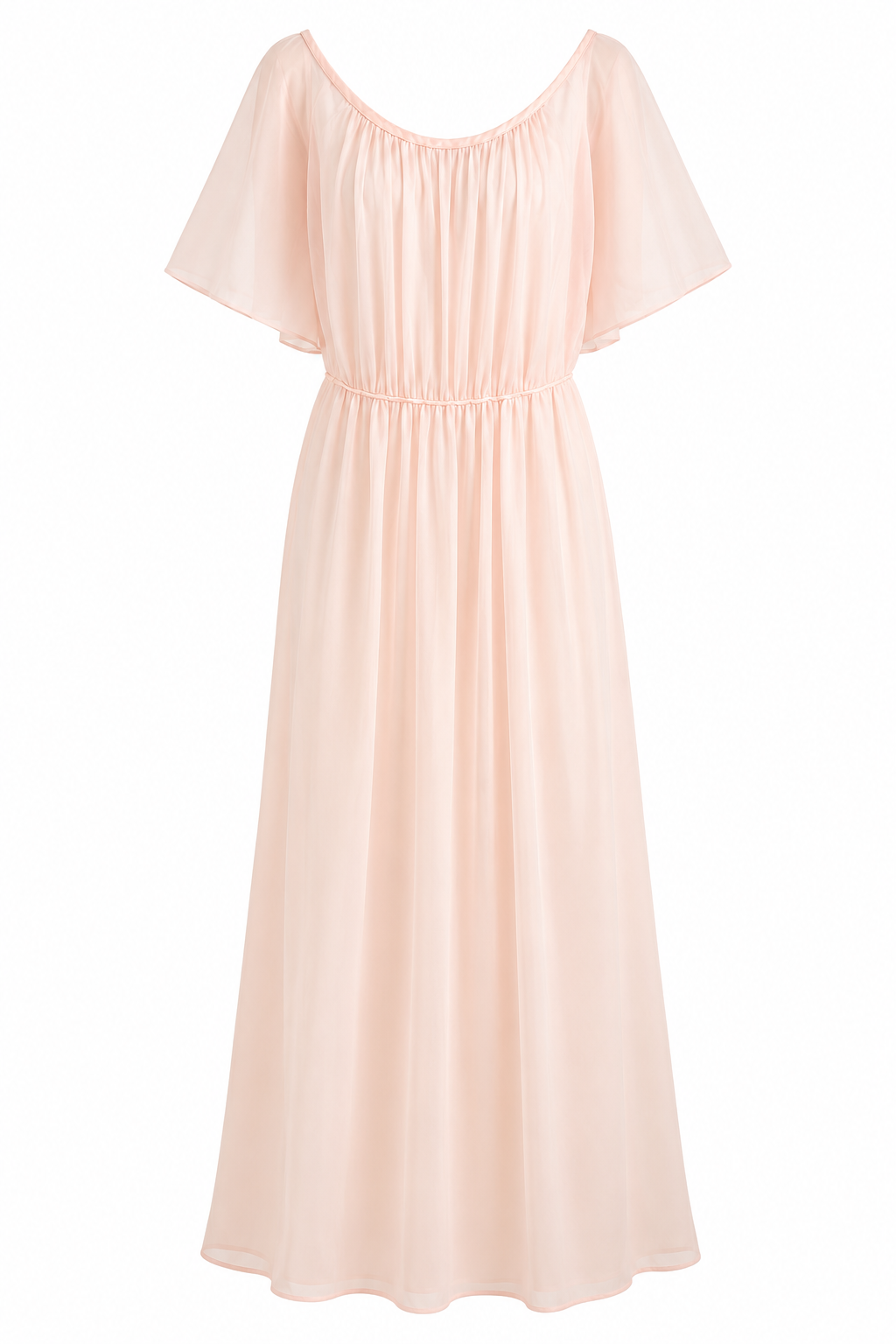 Vintage Vanity Fair Sheer Long Nylon Nightgown – Blush Pink Flutter Sleeve Gown | Made in USA | Size 34 | XS/S