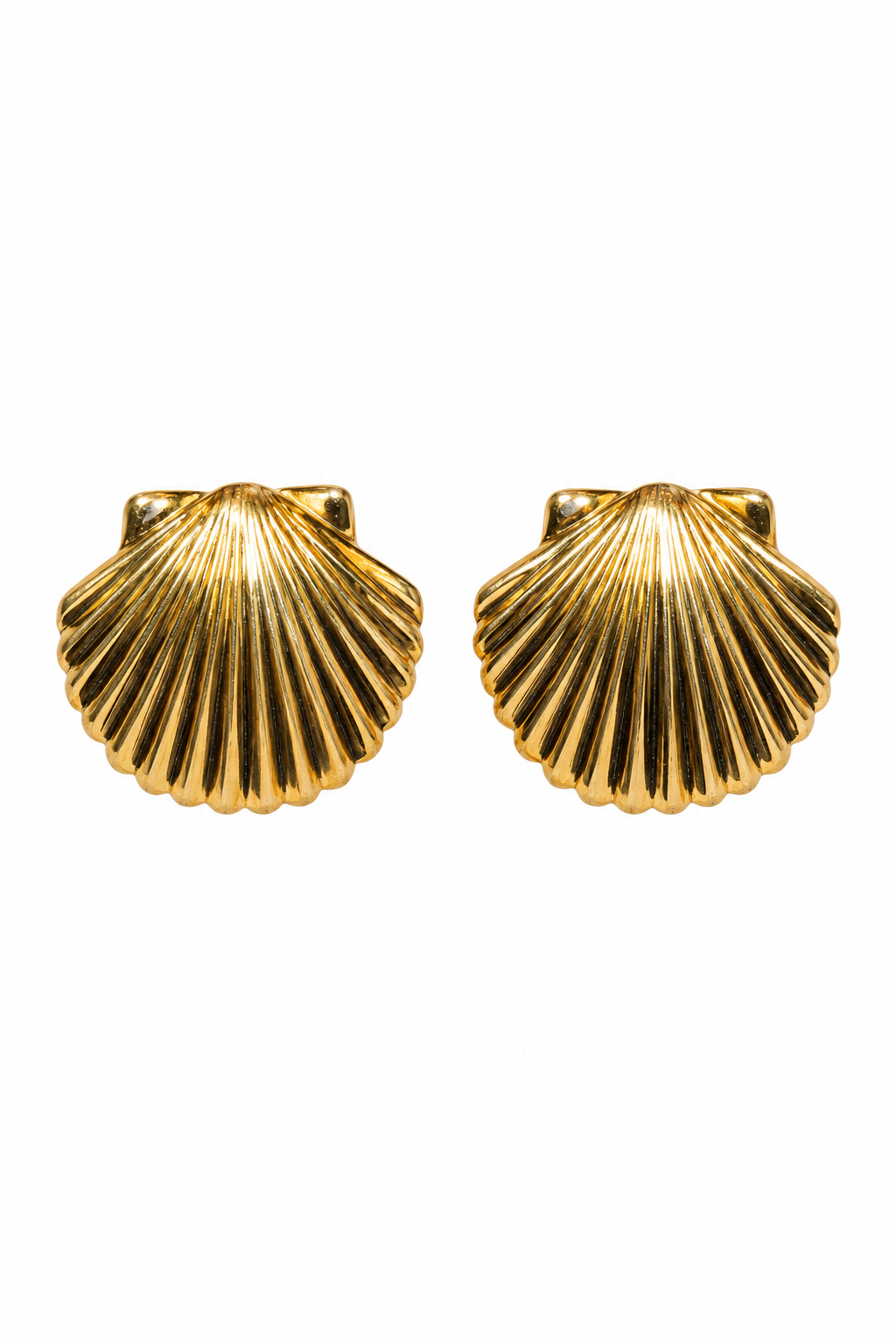 Vintage 1980s Signed Monet Gold-Tone Textured Seashell Clip-On Earrings