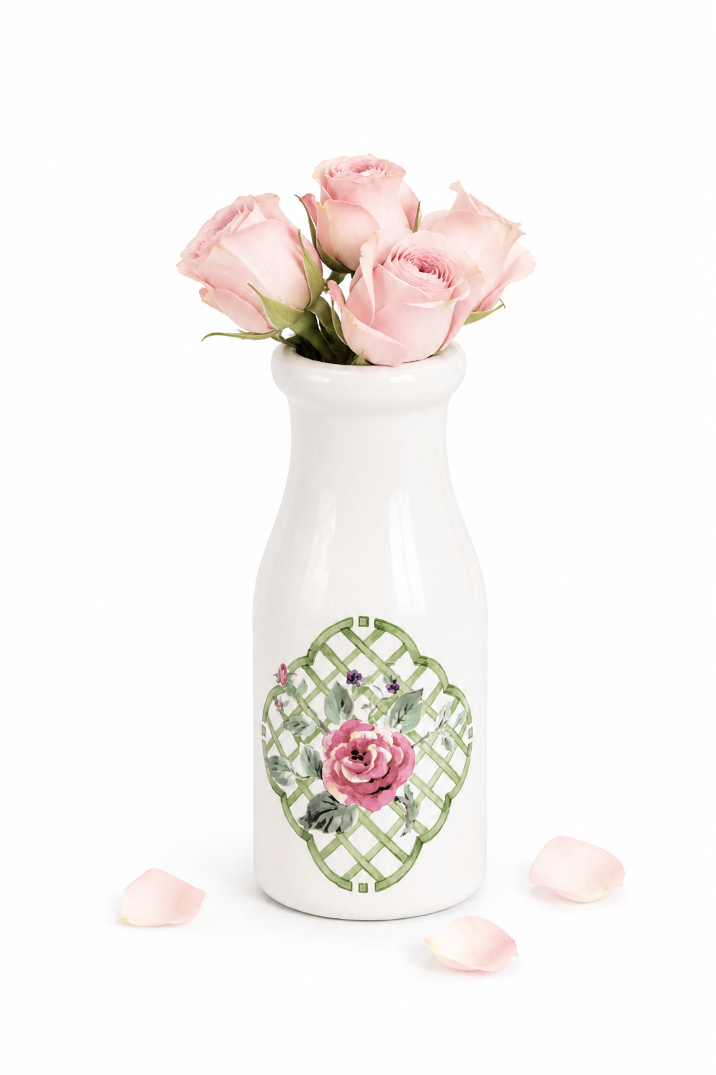 Vintage Pfaltzgraff Garden Trellis Milk Bottle Vase | 8” Floral Ceramic Vase | Cottagecore Farmhouse Décor