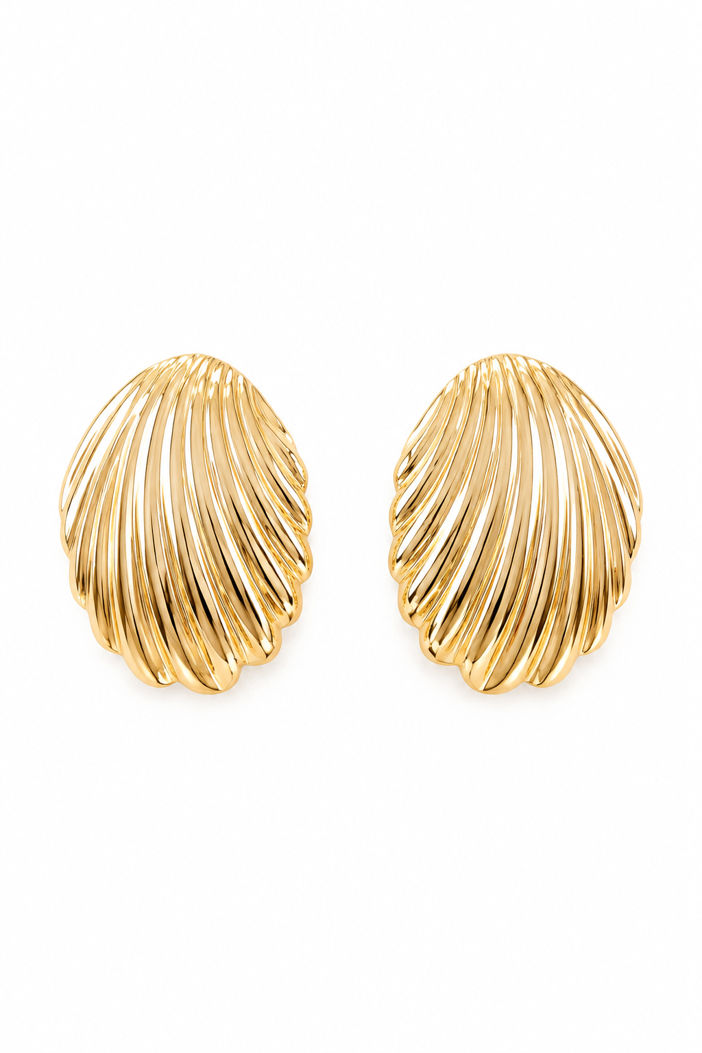 Vintage 1980s Gold Shell Stud Earrings | Coastal Scallop Earrings | Nautical Statement Jewelry | Textured Gold Tone Clip-On Earrings