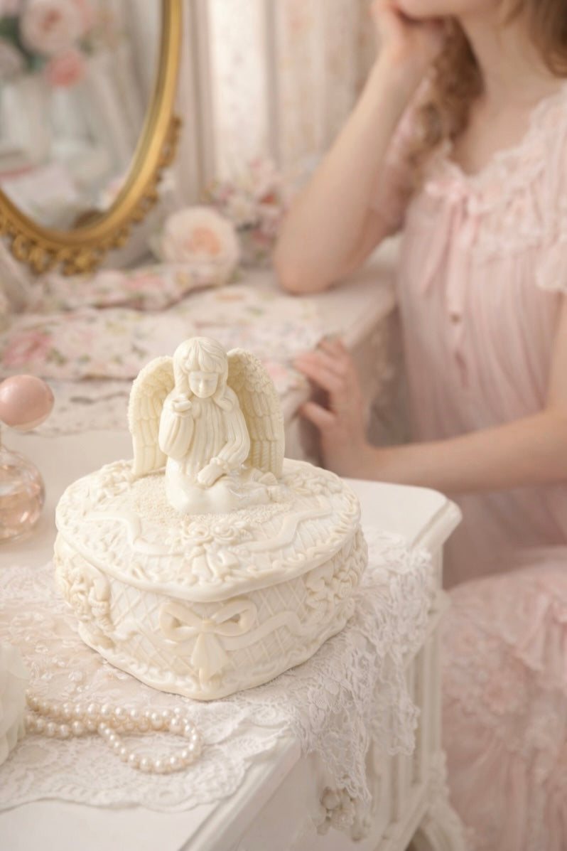 Heavenly Keepsake Angel Trinket Box | Vintage Ivory Cherub Jewelry Box