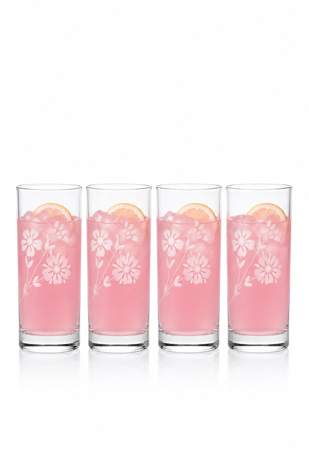 Vintage Clear Floral Drinking Glasses – 1930s-80s Set of 4 Etched Daisy Flower Tumblers | Cottagecore Glassware