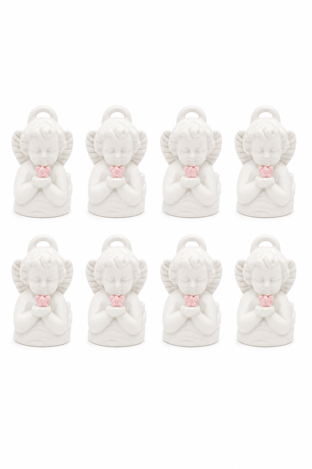 Rare 1950s–1960s Japanese Bisque Porcelain Angel Bell Ornament Set (8) | Original Box | Vintage Christmas Collection