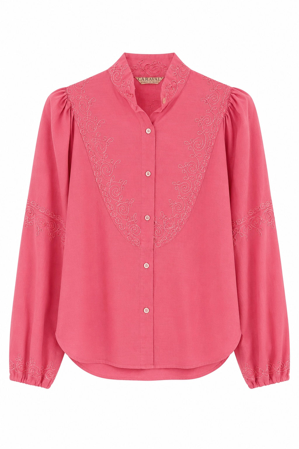 Vintage Caravan Embroidered Western Cowgirl Blouse | Pink Button-Up Shirt | Size Medium