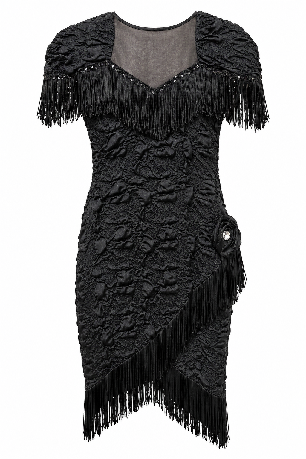 Vintage 1980s Pegah Fashions Black Fringe Flapper Cocktail Dress | Made in USA – Size 16