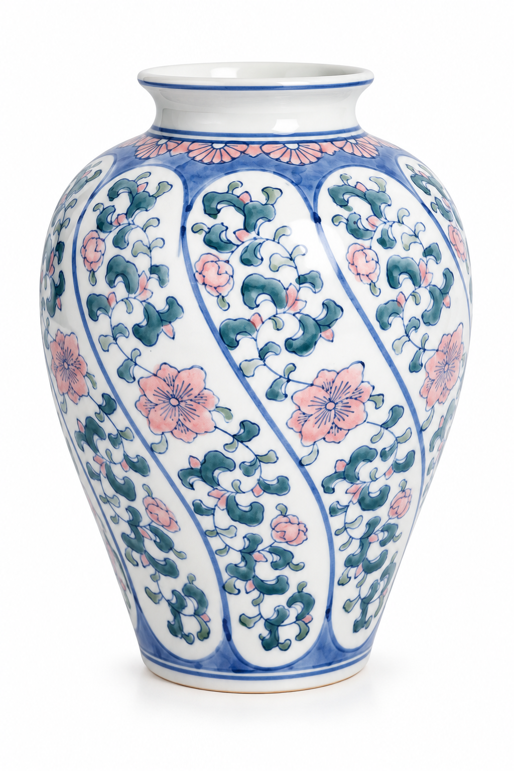 Vintage Chinoiserie Floral Porcelain Vase | Blue & Pink Botanical Design