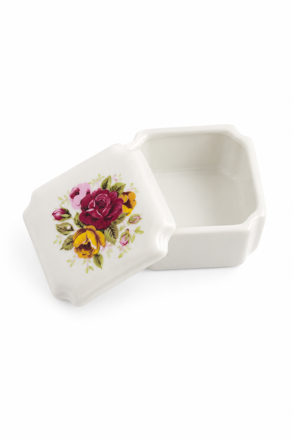 Vintage White Floral Trinket Box | Small Jewelry Box with Rose Design | Cottage Vanity Décor