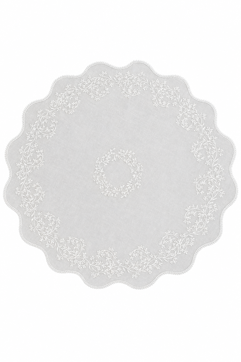 Vintage Round Embroidered Table Topper | 41” Lace Tablecloth