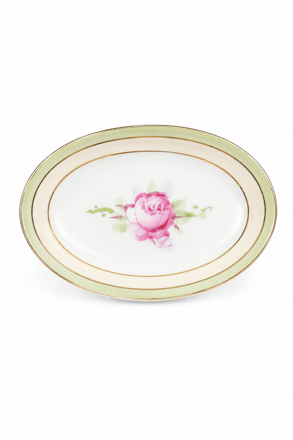 Antique Nippon Hand-Painted Porcelain Vanity Tray & Salt Cellar Set | 1891–1921 | Pink Roses | 5-Piece Set