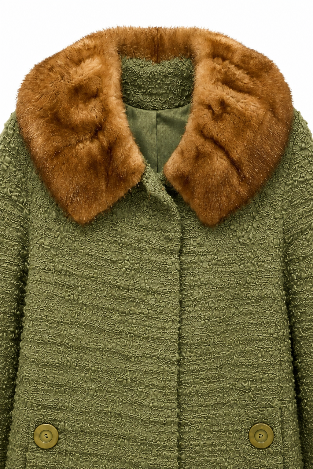 1950s–1960s Vintage Olive Green Coat with Genuine Mink Fur Collar – Made in USA | Est. S/M
