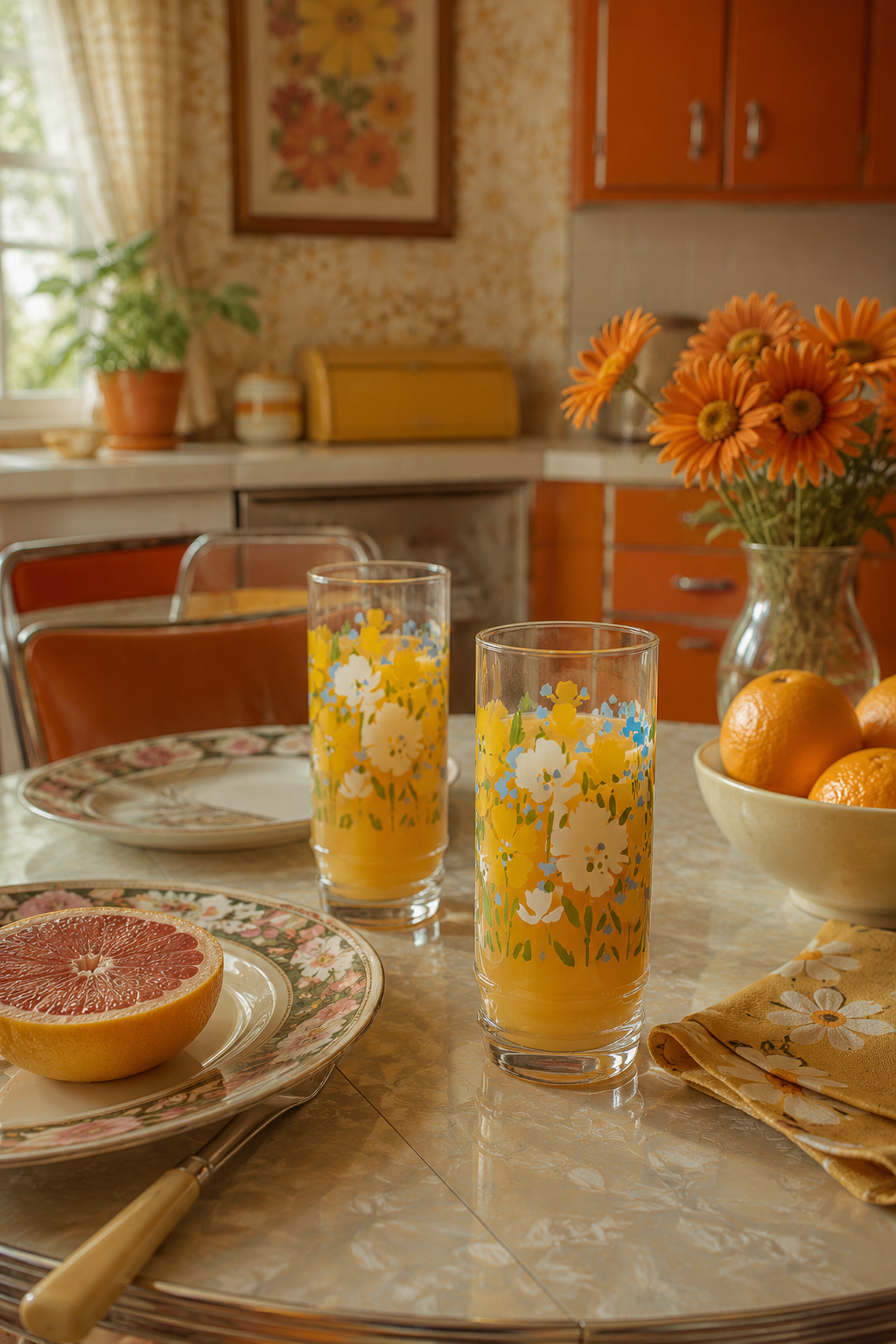 Vintage 1970s Corelle Spring Meadow Juice Tumbler Glasses Set of 2 | Floral Drinking Glasses | Retro Kitchen Decor | Country Cottage Glassware