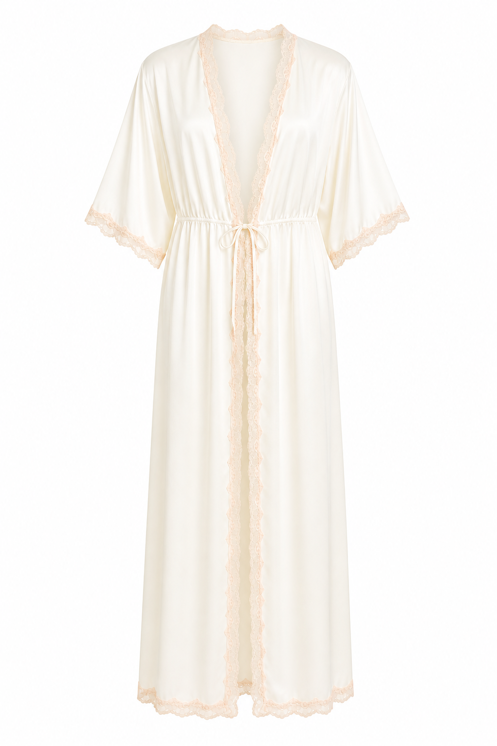 Vintage 1960s–1970s Montgomery Ward Peignoir Robe | Cream Lace Trim Long Nightgown Robe - Size Medium