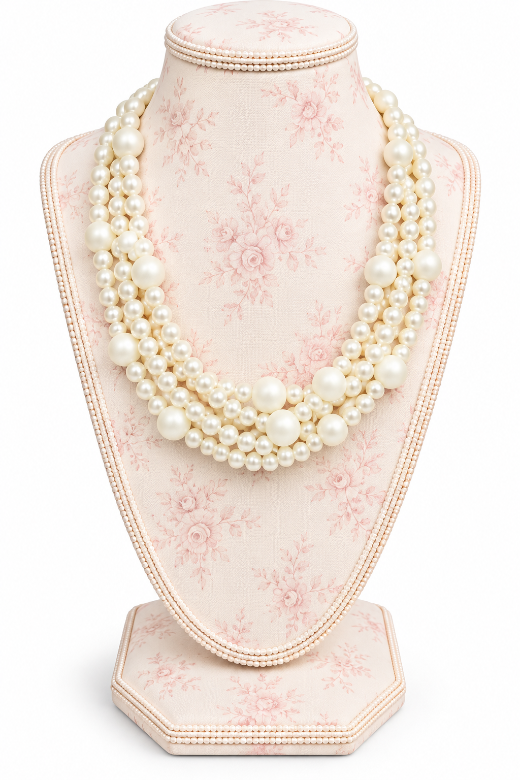 Vintage 1960s Five-Strand Faux Pearl Chunky Bib Statement Necklace