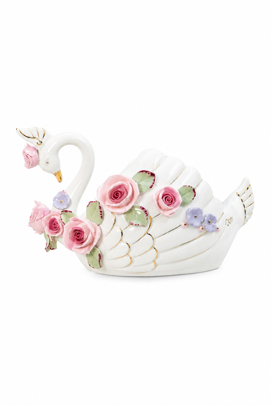 Large Vintage Porcelain Swan Planter / Trinket Dish | Made in Japan | Pink Roses | Cottagecore Centerpiece RARE