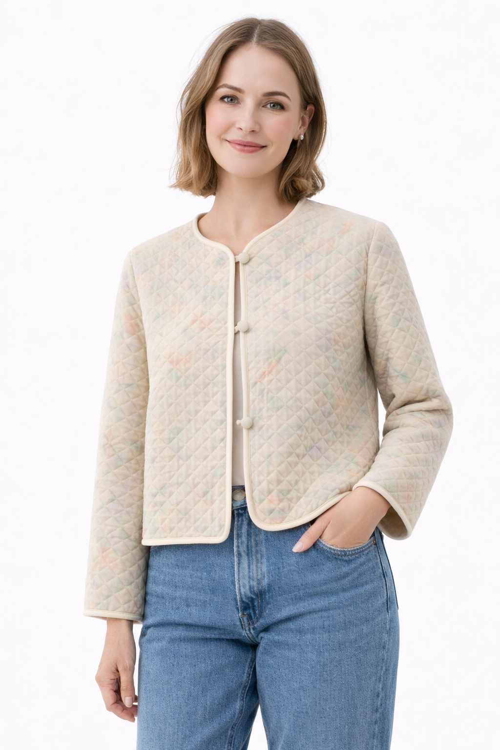 Vintage 1980s Shadowline Quilted Bed Jacket | Pastel Floral, Soft Cozy Layer – Size S/M