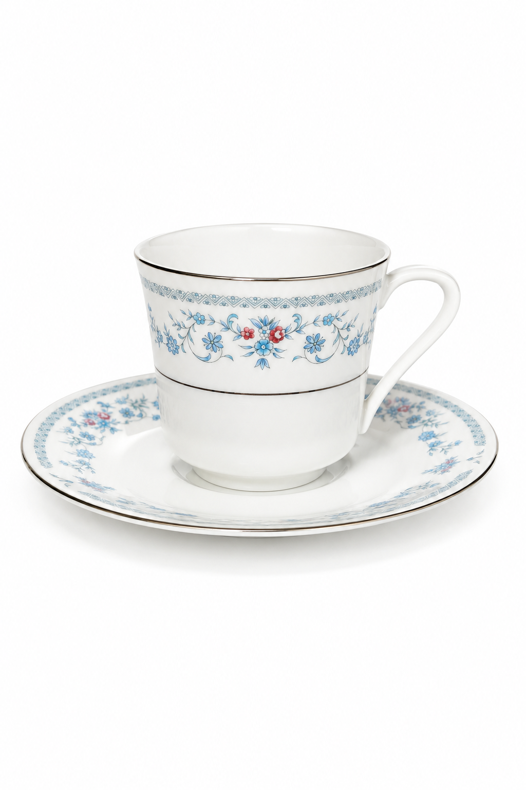 Vintage 1970s–1980s Crescent China Bridal Veil Teacup & Saucer | Ranmaru Japan Blue Floral Fine China
