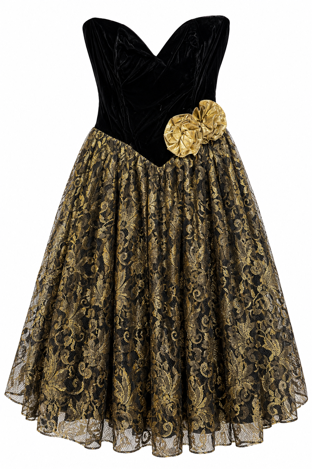 Vintage Gunne Sax by Jessica McClintock Black Velvet & Gold Lace Party Gown – New With Tag | Size 13