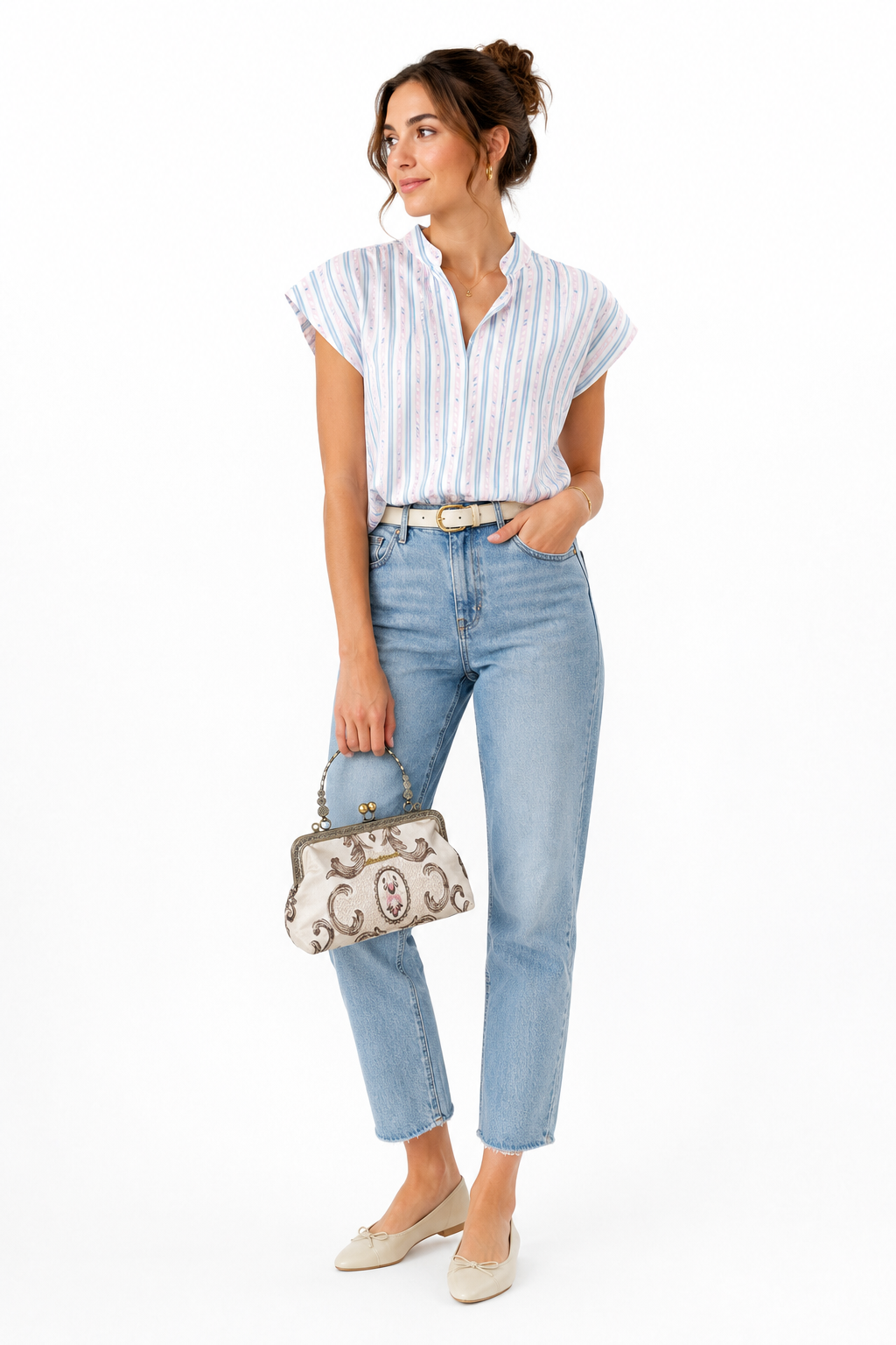 Vintage Made in USA Pastel Stripe Blouse | Union Made Soft Tie-Neck Top - size M