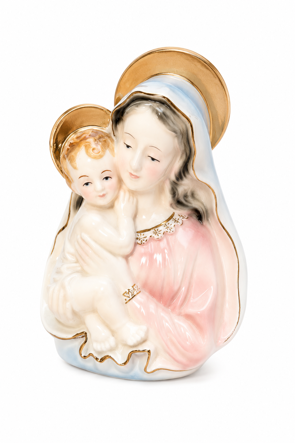 Vintage 1950s–60s Virgin Mary & Child Porcelain Figurine | Madonna & Baby Jesus Statue | Religious Home Décor