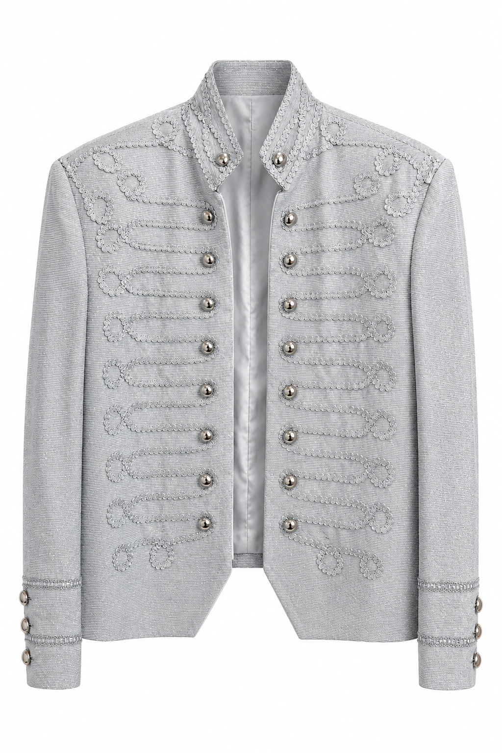 Vintage inspired Silver Military Style Jacket | Unisex Statement Blazer | Metallic Parade Jacket | Size Men’s Large / Women’s Oversized XL